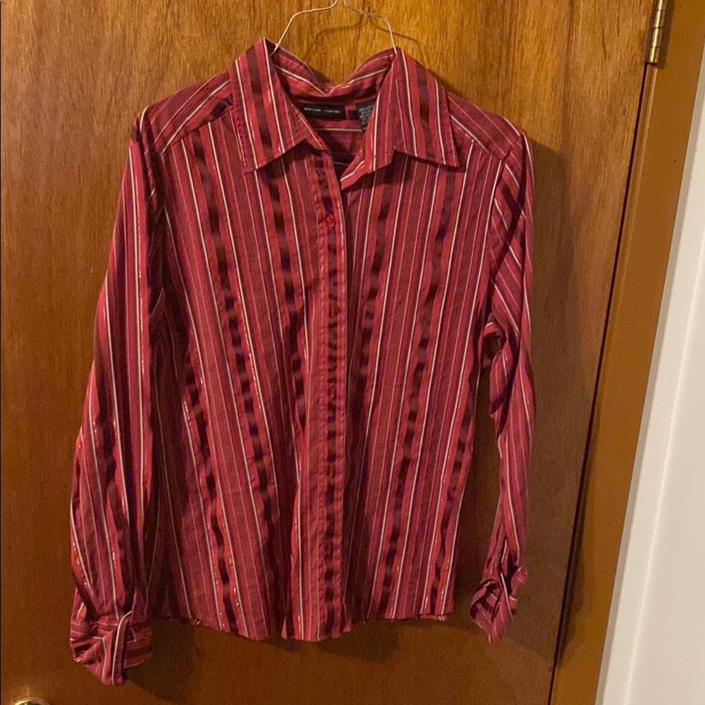 Red Striped Button-Up Shirt
